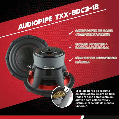 Vista 2 de Audiopipe Subwoofer para coche TXXBD312 de 1800 vatios