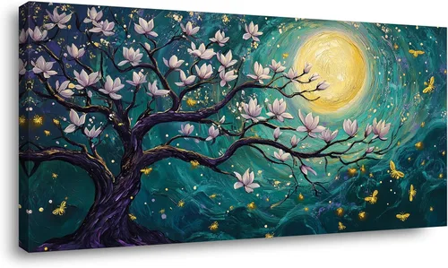 Vista 42 de ZOMNAI Arte de pared de mujer japonesa, pintura de estilo asiático, fondo amarillo, decoración de pared, tatuaje de peces en la parte posterior