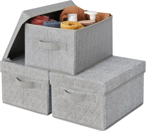Vista 15 de GRANNY SAYS Cajas de tela con tapas, contenedores de almacenamiento con asas, contenedores de estante para organizar, cajas de almacenamiento extra