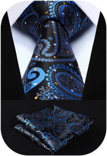 Vista 29 de HISDERN Corbatas para hombre, corbata de cachemira y bolsillo cuadrado tejido clásico floral para hombre, corbata de fiesta de boda