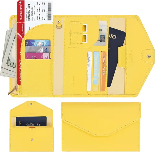 Vista 39 de Zoppen - Billetera de viaje con bloqueo RFID multiusos (Ver.4) Portatarjetas de pasaporte y vacunas, organizador de documentos de tres pliegues