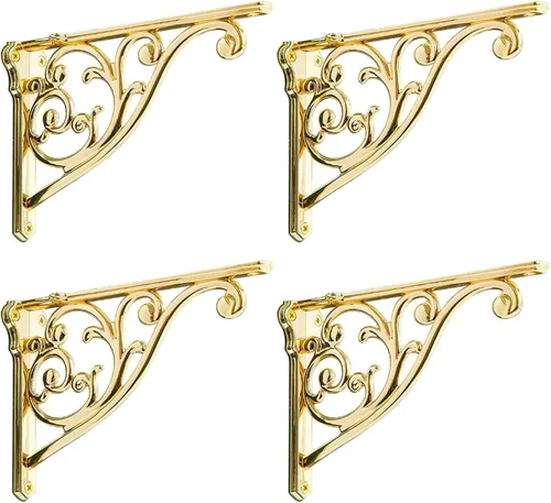 Vista 13 de Soportes de estante de 4 pulgadas, paquete de 4 soportes de pared de latón antiguo de alta resistencia, estantes decorativos de cocina victoriana
