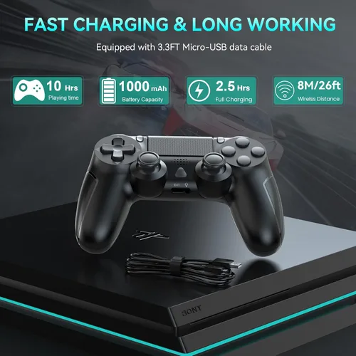 Vista 3 de YCCSKY Wireless Controller for PS-4, Compatible with P4SlimPro, Built-in with VibrationMotion Sensor3.5mm Headphone JackAudio Function (Black)