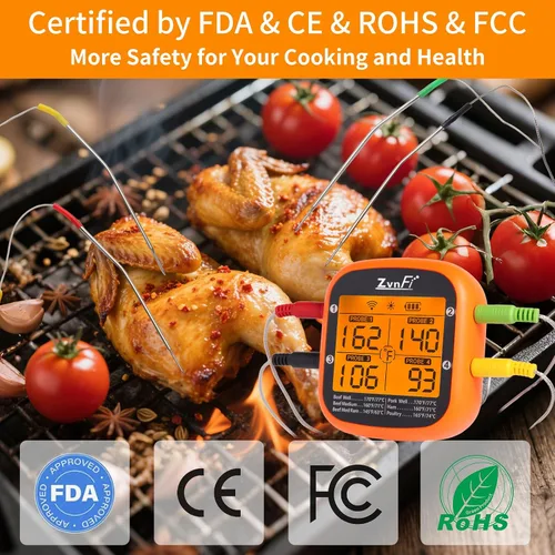 Vista 4 de Termómetro digital inalámbrico de lectura instantánea para alimentos y carne, con pantalla LCD y 4 sondas de acero inoxidable, termómetro