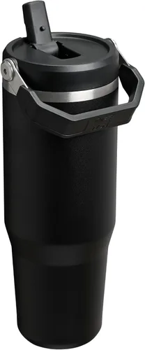 Vista 3 de Stanley IceFlow 2.0 - Vaso con pajilla abatible con asa, 30 onzas, tapa giratoria y popote abatible, botella de agua resistente a fugas, acero Negro