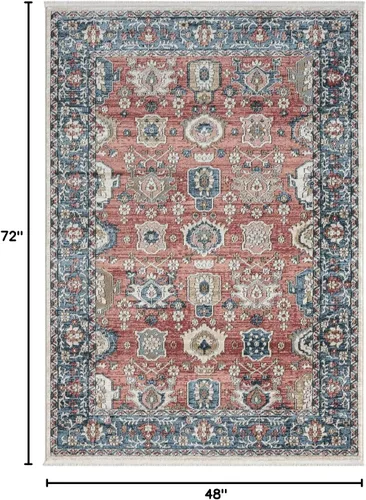 Vista 2 de Abani Savoy Collection - Alfombra de área, diseño vintage rojo y crema, 4 x 6 pies, fácil de limpiar, duradera para niños y mascotas, no desprende