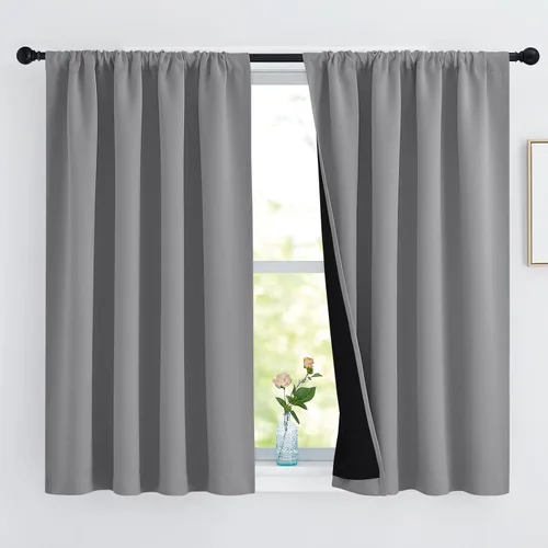 Vista 128 de NICETOWN Biscotti Beige 100% Cortinas opacas de 45" de largo para cocina, bolsillo con varilla para sótano completamente opaco, cortinas térmicas