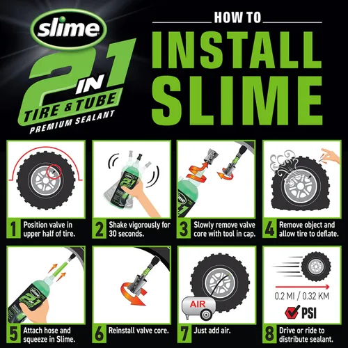Vista 8 de Slime 10207 Sellador de reparación de pinchazos 2 en 1 para neumáticos y tubos, 2 en 1, premium, prevención y reparación, adecuado para todos