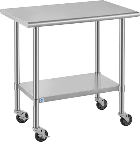 Vista 16 de ROCKPOINT Mesa de acero inoxidable para preparación y trabajo, 14x24 pulgadas; mesa de cocina comercial de metal NSF resistente con estante inferior