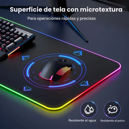 Vista 4 de BladeHawks Alfombrilla de ratón para juegos RGB con Hub USB de 4 puertos, 14 modos de iluminación, base antideslizante extragrande de goma