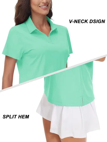Vista 4 de TACVASEN Polo de manga corta con cuello en V para mujer, con protección solar UPF 50+, secado rápido, para golf