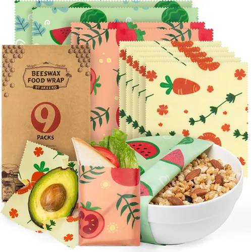 Vista 13 de Akeeko Envolturas reutilizables de cera de abejas – Surtido de 9 paquetes, reutilizables, sin plástico, almacenamiento de alimentos 4 pequeños, 3