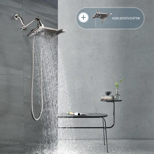 Vista 8 de BRIGHT SHOWERS Brazo extensor de ducha de latón para cabezal de ducha de lluvia y de mano, brazo de extensión de cabezal de ducha universal de 5