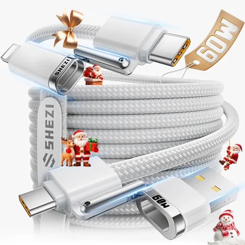 Vista 13 de SHEZI Cable USB C 4 en 1 trenzado de nailon de 60 W, 3 pies, compatible con cable Lightning, cable de carga rápida para iPhone/iPad