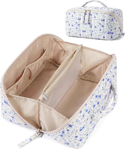 Vista 9 de BAGSMART Bolsa de Maquillaje de Viaje para Mujeres, Estuche Cosmético Portátil Resistente al Agua, Organizador de Maquillaje Acolchado Abultado