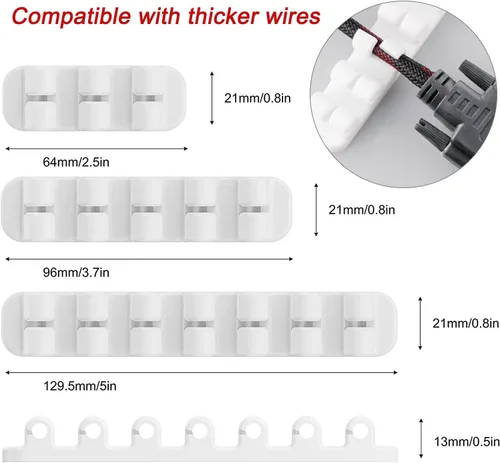Vista 3 de SOULWIT Soporte de cable mejorado, clips de organizador de cable de gestión de cables de silicona autoadhesivos para cable de carga USB de Blanco