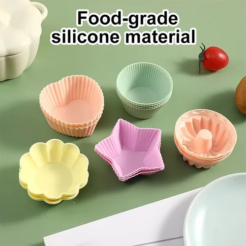 Vista 4 de 5 moldes de silicona para hornear, mini cupcakes, forros para magdalenas, tazas reutilizables para horno, freidora de aire, microondas