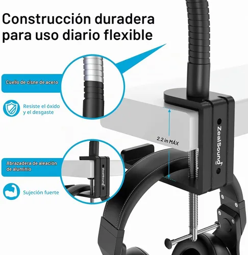 Vista 2 de ZealSound Soporte para Micrófono, Soportes Flexibles de Cuello de Ganso para Micrófono de Escritorio con Abrazadera de Escritorio de Servicio