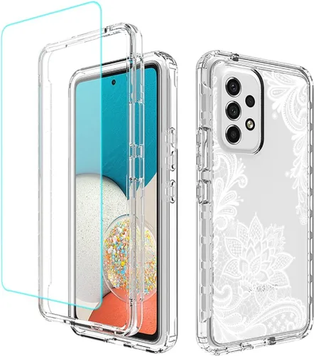 Vista 8 de Funda de teléfono para Galaxy A53 5G, Samsung A53 5G SM-A536U con protector de pantalla de vidrio templado, funda protectora de cuerpo completo