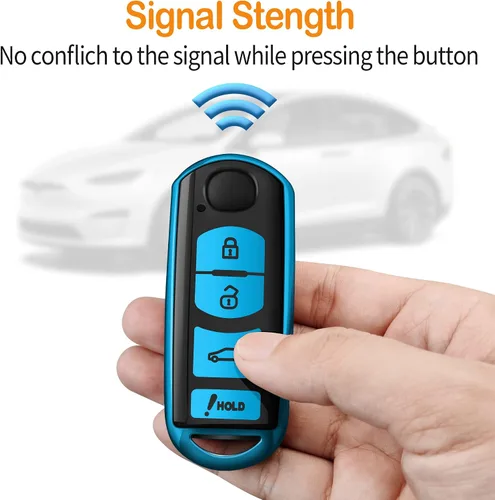 Vista 5 de Funda para llavero Mazda con llavero blando de protección completa Compatible con Mazda 3 6 8 Miata MX-5 CX-5 CX-9 (Azul)
