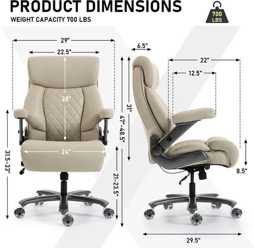 Vista 3 de DYHOME Silla de oficina resistente de 700 libras con reposabrazos 4D, cómoda silla de escritorio ejecutiva grande y alta, silla ergonómica