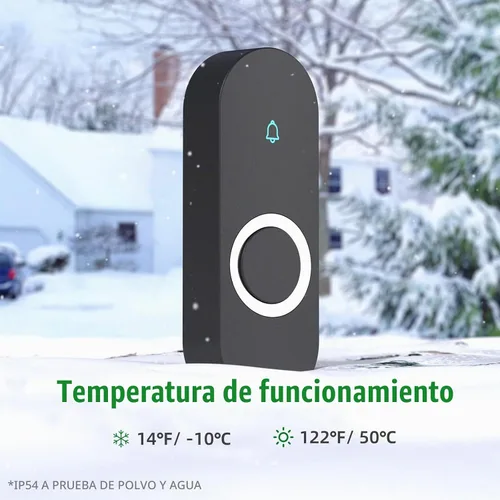 Vista 8 de AIDA Timbre inalámbrico iluminado para el hogar, timbre de batería impermeable inalámbrico de 1,000 pies, 5 niveles de volumen con 58 campanadas