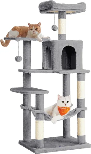Vista 21 de Feandrea Cat Tree, 59.5-Inch Tall Cat Tower, Multi-Level Condo, Smoky Gray Gris ahumado (Smoky Gray)