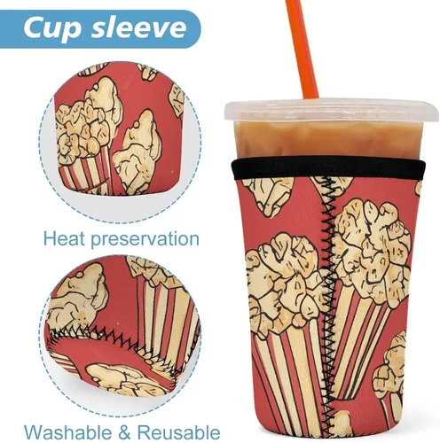 Vista 3 de Fire And Water Phoenix Popcorn Print Reusable Insulated Neoprene Iced Coffee Cup Sleeves 3 Sizes Diving Material Cup Durable Beverage Covers for