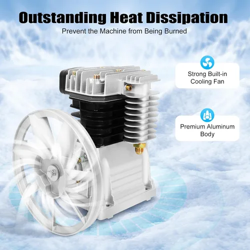 Vista 3 de Cabezal de bomba de compresor de aire, cabezal de compresor de aire de 3 HP con 2 cilindros, compresor de aire lubricado con aceite con polea