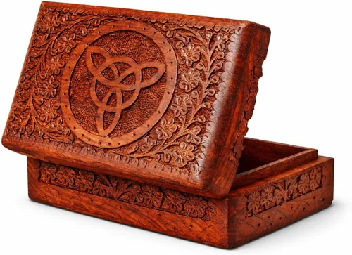 Vista 10 de Caja de joyería y recuerdo de madera hecha a mano, caja de almacenamiento