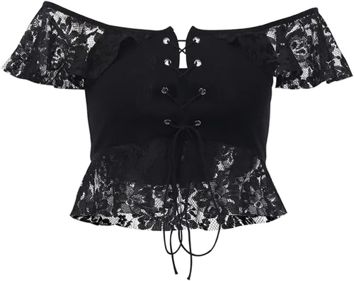Vista 4 de Camiseta corta gótica punk para mujer, sexy, cuello en V, tirantes delgados, sin espalda, Y2K Harajuku, camiseta casual