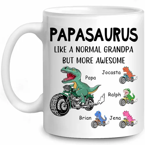 Vista 12 de WHIDOBE Taza Papasaurus personalizada (1 niño) Taza personalizada de 11 oz 15 onzas para abuelo, regalo personalizado para abuelo, hombres, él