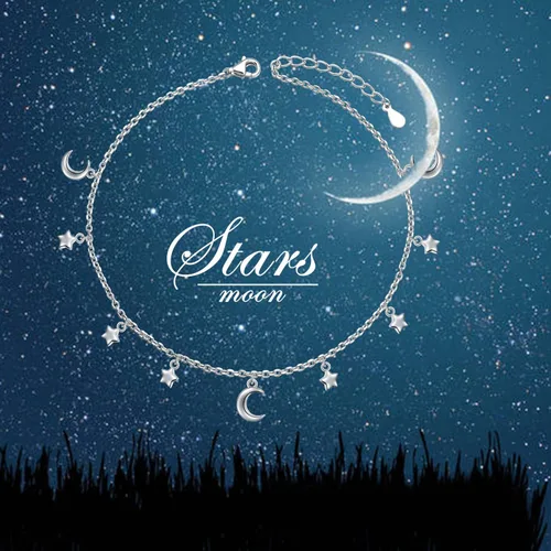 Vista 5 de Tobillera de plata de ley para mujer, delicada cuenta, corazón, infinito, estrella, letra inicial, bohemio, ajustable, tobillera para el pie