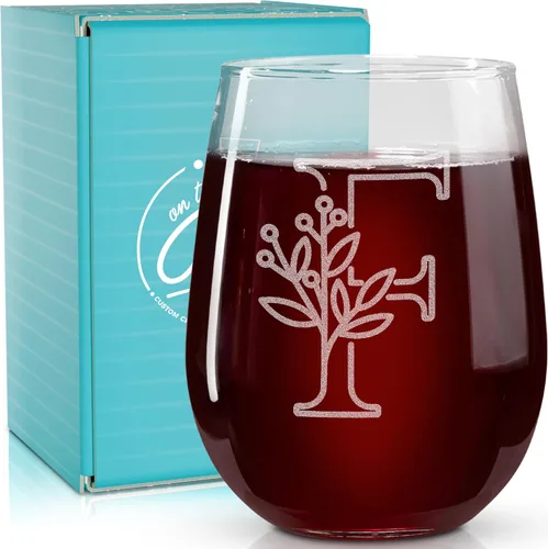 Vista 30 de On The Rox Drinks Regalos con monograma para mujeres y hombres – Letra A-Z inicial grabada monograma sin tallo, copa de vino – Regalos de vino