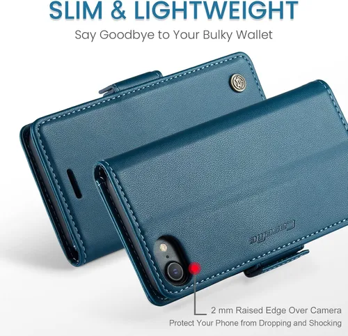Vista 7 de QLTYPRI Funda tipo cartera para iPhone 7/8/SE 2020/SE 2022 con tarjetero, color azul