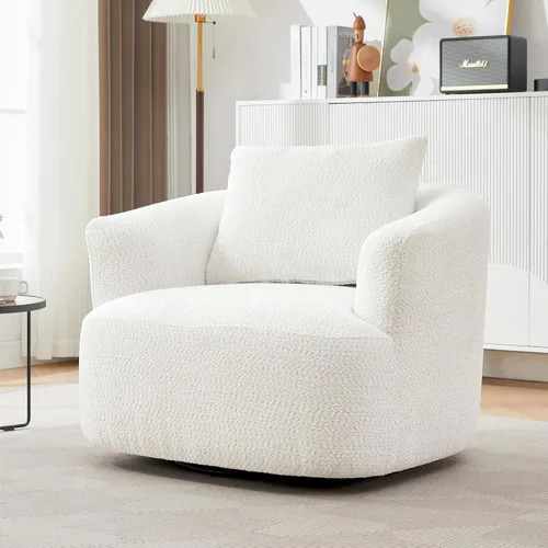 Vista 3 de Silla giratoria de 360°, sofá de 38.2 pulgadas, sofá tapizado de tela Boucle con barril giratorio con una almohada para sala de estar, dormitorio