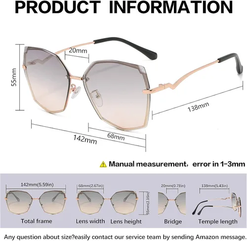 Vista 3 de Gafas de sol SNOTIO para mujer diseño poligonal moderno de gran tamaño diseño moderno degradado protección UV400 montura de metal lentes octagonales