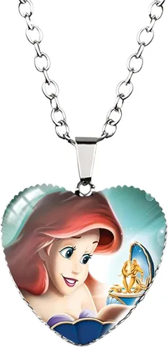 Vista 2 de 925 Sterling Silver Mermaid Necklace For Girls 4-6, The Little Mermaid Heart Necklace Glass Printed Photo Pendant, Handmade Jewelry For Boys And