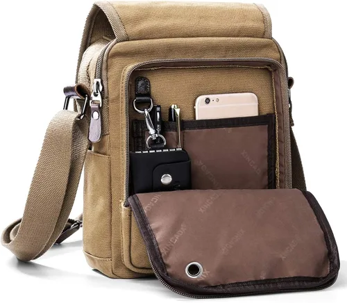 Vista 2 de XINCADA Bolsa de mensajero para hombre bolsa de hombro de lona bolsa de viaje bolsa cruzada para trabajo negocios Carbón negro