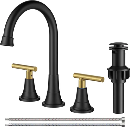 Vista 16 de FORIOUS Juego central de grifos de baño negros y dorados, grifo comercial Negro y dorado