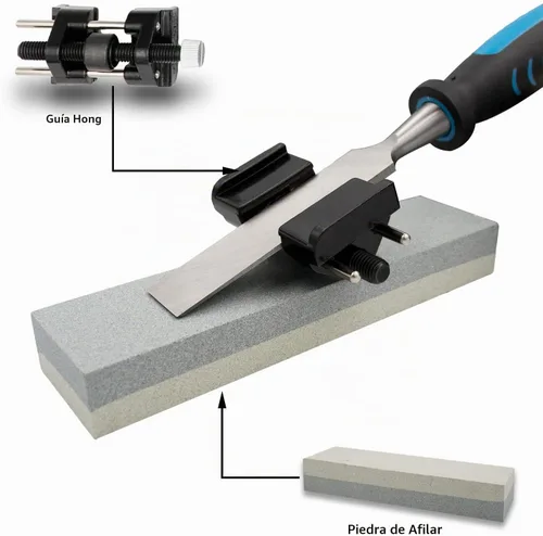Vista 3 de Amazon Basics Juego de cinceles de tallado de madera de 8 piezas con guía de afilado, piedra de afilar y estuche de almacenamiento, 1/4" - 1-1/2