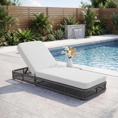 Vista 9 de Sillón tumbona para exteriores, respaldo ajustable de 5 posiciones y sillón Café/Beige