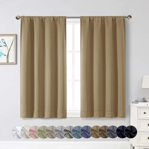 Vista 186 de Cortinas opacas para dormitorio, sala de estar, juego de 2 paneles de 54 pulgadas de largo, cortinas de oscurecimiento de habitación con aislamiento