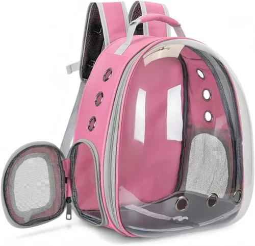 Vista 3 de Transportín de Mochila burbuja para mascotas pequeñas y medianas – Diseño de cápsula transparente y transpirable – Bolso de viaje aprobado por Azul