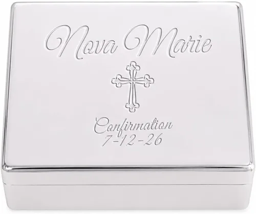 Vista 15 de Cherished Moments Joyero rectangular de dedicación de bebé personalizado Dedicación de plata