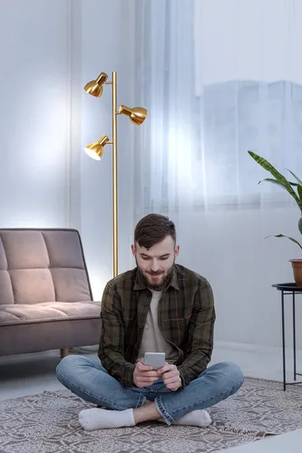 Vista 9 de Brightech Ethan - Lámpara de pie regulable para lectura de dormitorio y decoración de sala de estar, moderna lámpara LED de árbol alto para oficinas