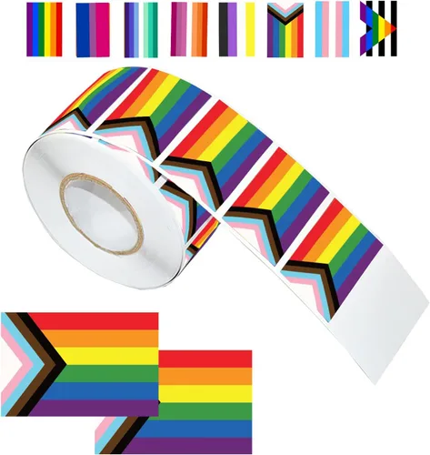 Vista 12 de LGBTQ - Calcomanías de orgullo, rectangulares de seis colores, arco iris, calcomanías autoadhesivas impermeables para desfiles y eventos