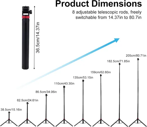 Vista 2 de 80" Selfie Stick Extendable Tripod with Adapter for DJI Osmo Pocket 4/3