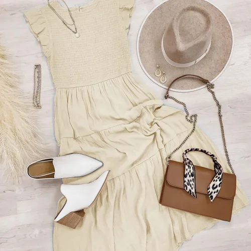 Vista 9 de ZCSIA Vestido midi casual de verano 2024 con volantes, manga corta, cuello redondo, fruncido, escalonado, acampanado, para mujer