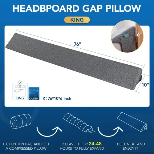 Vista 8 de Almohada de cuña de tamaño individual de patente (39 x 10 x 6 pulgadas), almohada de cuña para cabecero, almohada triangular, almohada larga